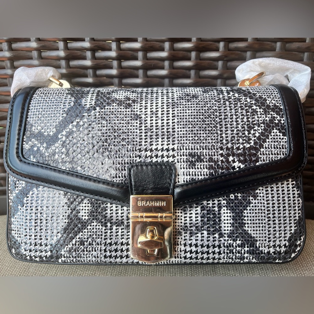 NWT Brahmin ROSA in BLACK SPARK Snake-Embossed Bag